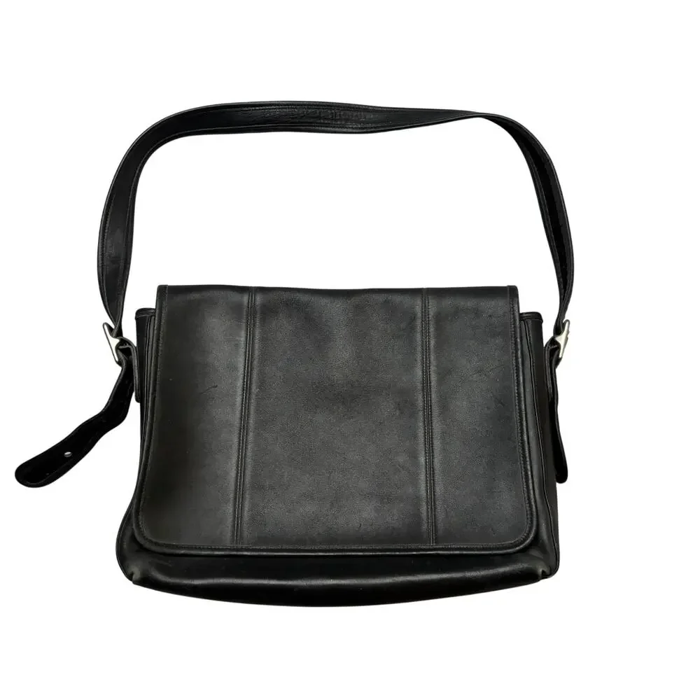 Vintage 90s Coach 9065 Legacy Black Leather Messenger Bag Laptop Shoulder Bag